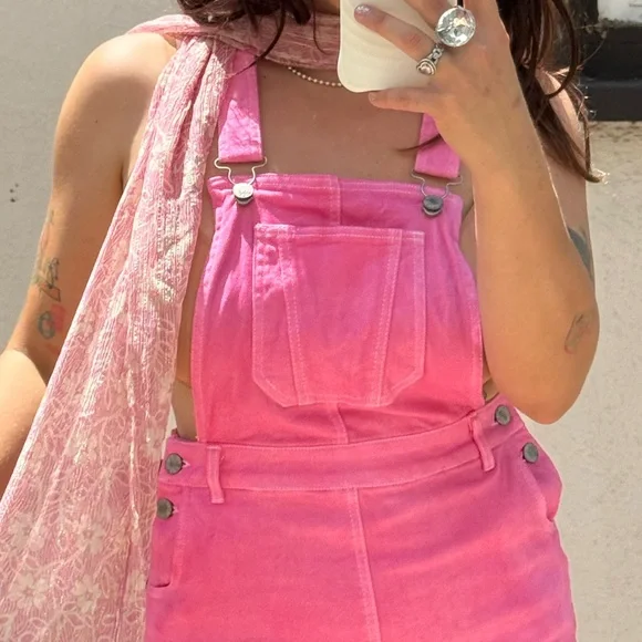 💖 Dyed + Bleached Denim Overalls Skirt – Size M - Picture 4 of 8